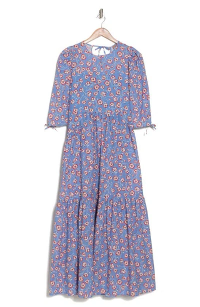 Hugo Boss Debest Floral Maxi Dress In Blue/ Red Red Ditsy Floral