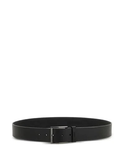 Hugo Boss Debossed-logo Leather Belt In Black