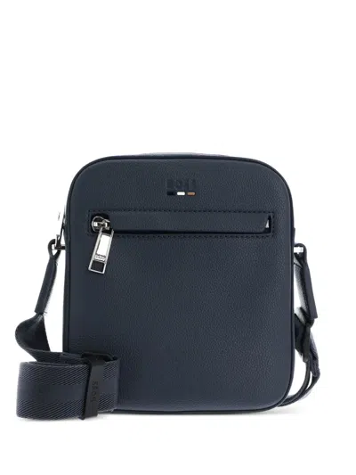 Hugo Boss Blue Grained Faux-leather Reporter Bag In 426-medium Blue