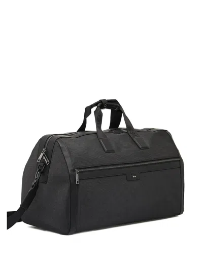 Hugo Boss Debossed-logo Zipped Holdall In Black