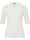 Hugo Boss Decorative-button Ribbed-knit Top In White