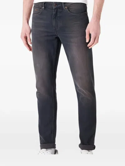 Hugo Boss Delano Bc-c Roasted Logo-patch Jeans In Gray