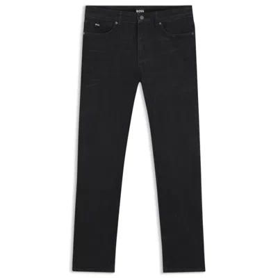 Hugo Boss Delaware Blue Slim-fit Jeans In Wrinkle-resistant Denim In Black