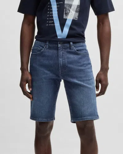 Hugo Boss Delaware Mens Slim-fit Shorts In Blue Soft-motion Denim
