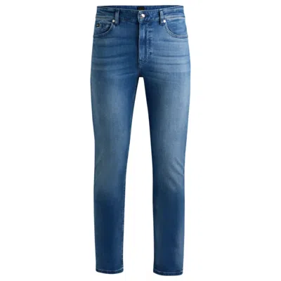 HUGO BOSS DELAWARE SLIM-FIT JEANS IN BLUE CASHMERE-TOUCH DENIM