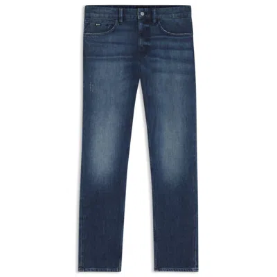 HUGO BOSS DELAWARE SLIM-FIT JEANS IN BLUE MECHANICAL-STRETCH DENIM
