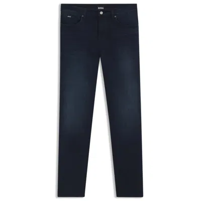 Hugo Boss Delaware Slim-fit Jeans In Blue Mechanical-stretch Denim In Black