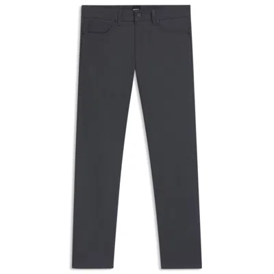 Hugo Boss Delaware Slim-fit Trousers In Patterned Stretch Cotton In Black