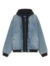 Hugo Boss Denim Bomber Jacket With Hooded Jersey Panel In Blue