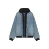 Hugo Boss Denim Bomber Jacket With Hooded Jersey Panel In Blue