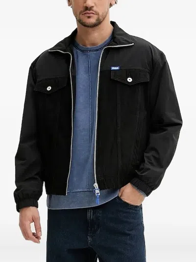 Hugo Boss Denim-panel Bomber Jacket In Black