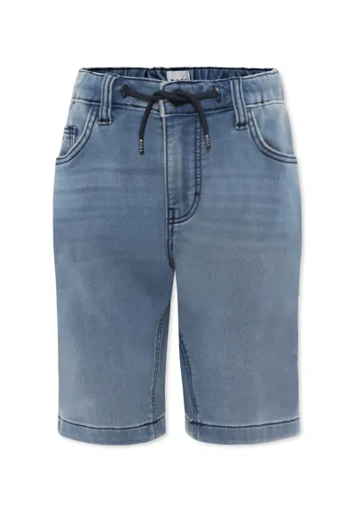 Hugo Boss Kids' Denim Shorts For Boy With Logo In Blue