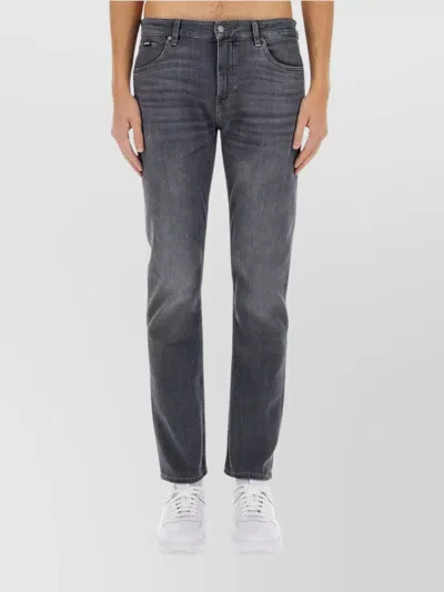 Hugo Boss Denim Trousers Faded Wash Pockets In Grey