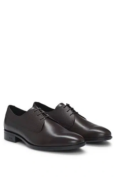 Hugo Boss Derby Shoes In Smooth And Printed Leather In Dark Brown