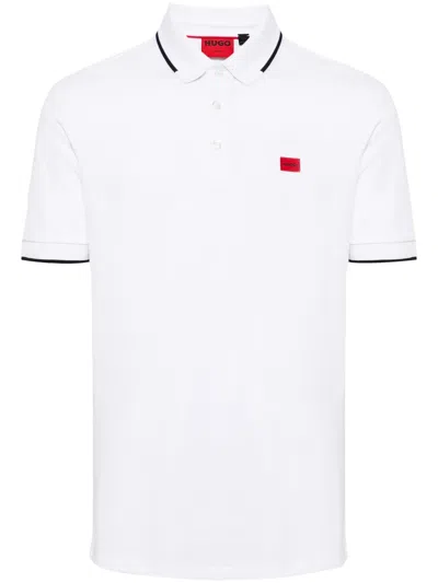 Hugo Boss Deresino232 Mens Tipped Polo Shirt With Logo Label In White