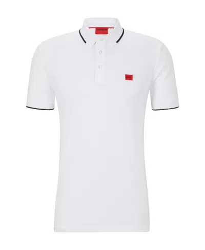 Hugo Boss Deresino232 Mens Tipped Polo Shirt With Logo Label In White