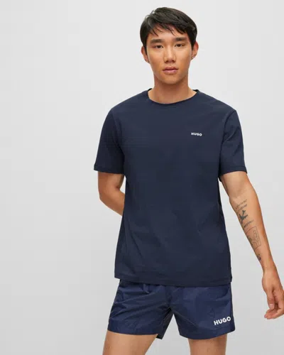 Hugo Boss Dero222 Mens Cotton-jersey T-shirt With Logo Print Nos In Blue