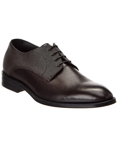 Hugo Boss Italian-made Derby Shoes In Smooth And Printed Leather In Brown