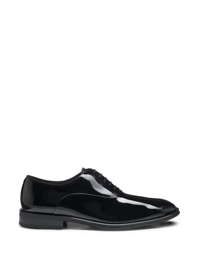 Hugo Boss Leather Derby Shoes With Double Stitching On Uppers In Black