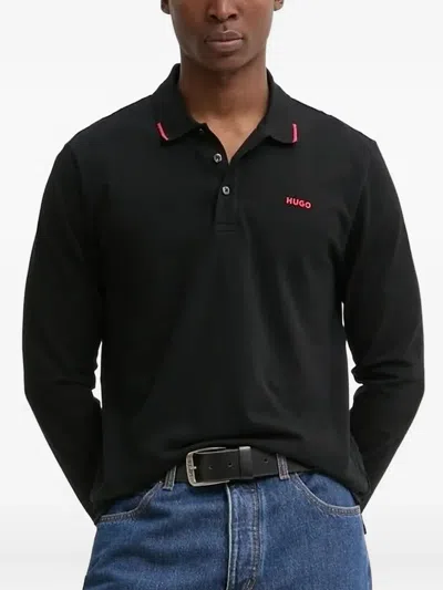 Hugo Boss Derriko Long-sleeve Polo Shirt In Black