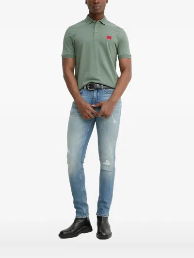 Hugo Boss Desero Logo-patch Polo Shirt In Green