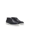 Hugo Boss Desert Boots In Tumbled Leather With Apron Toe In Blue