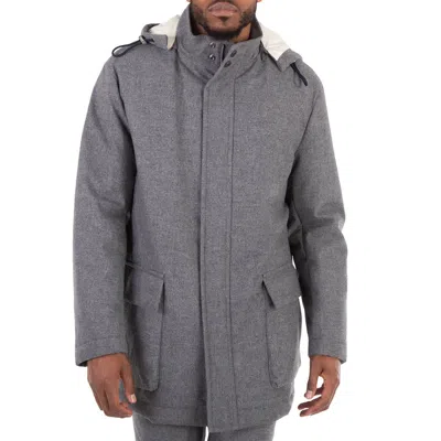 Hugo Boss Detachable Hood Long Sleeve Coat In Gray