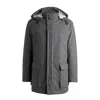 Shop Hugo Boss Detachable Hood Long Sleeve Coat In Grey
