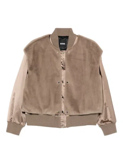 Hugo Boss Detachable-panel Bomber Jacket In Brown