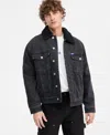 Hugo Boss Dex Stone Wash Denim Trucker Jacket With Fleece Collar In Gray