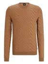 Hugo Boss Diagonal-pattern Crew-neck Sweater In Brown