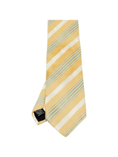 Pre-owned Hugo Boss Diagonal-print Silk Tie In Yellow