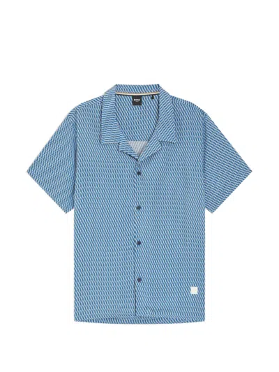 Hugo Boss Diamond-pattern Short-sleeve Shirt In Blue