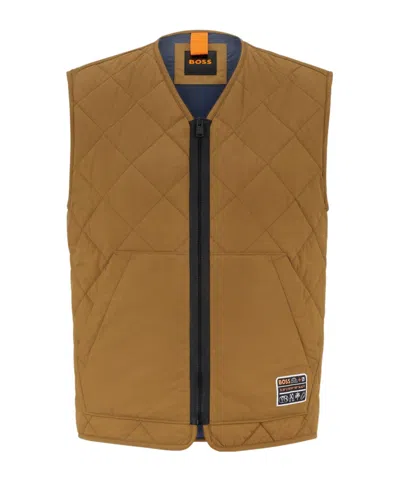 Hugo Boss Diamond-quilted Gilet In Brown