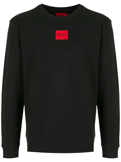 Hugo Boss Logo Patch French Terry Crewneck Sweatshirt In Black
