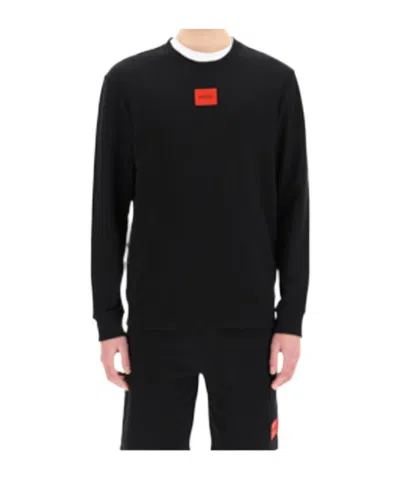 Hugo Boss Logo Patch French Terry Crewneck Sweatshirt In Black