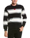 Hugo Boss Cotton Sweatshirt With Block Stripes And Red Logo Label In Grey