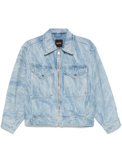 Hugo Boss Distressed Denim Jacket In Blue