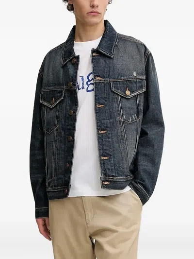 Hugo Boss Distressed Denim Jacket In Blue