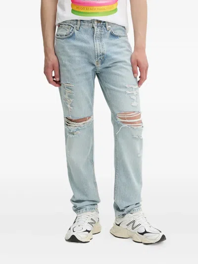 Hugo Boss Distressed Five-pocket Jeans In Blue