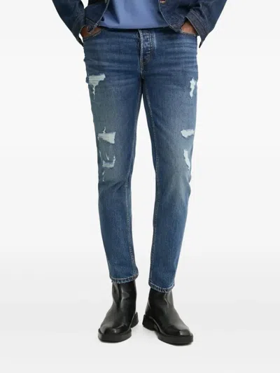 Hugo Boss Distressed Tapered Jeans In Blue