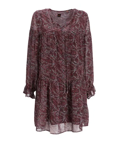 Hugo Boss Diveno Paisley-print Dress In Red