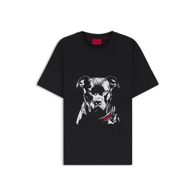 Hugo Boss Dog-artwork T-shirt In Cotton Jersey In Black