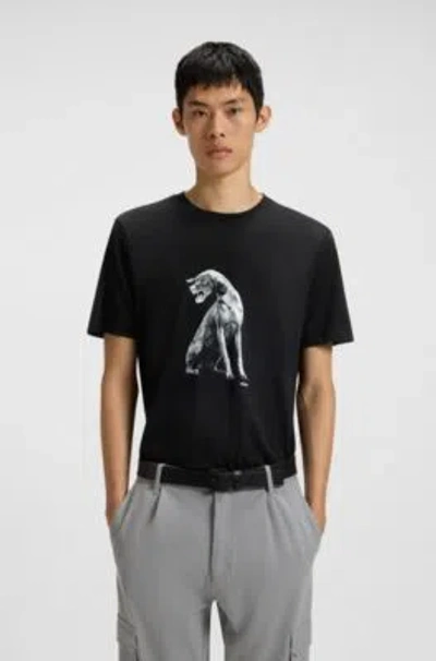 Hugo Boss Dog-artwork T-shirt In Cotton Jersey In Black