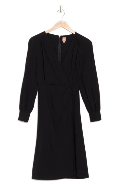 Hugo Boss Dojafa Wrap Front Long Sleeve Virgin Wool Dress In Black