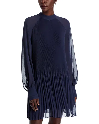 Hugo Boss Dolumi Pleated Shift Dress In Clean Navy