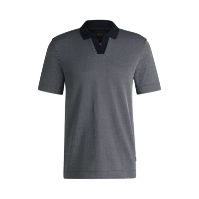 Hugo Boss Dot-pattern Polo Shirt In Cotton And Silk In Blue