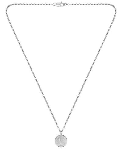 Hugo Boss Double B Coin Ionic Plated Black Stainless Steel Necklace In Silver