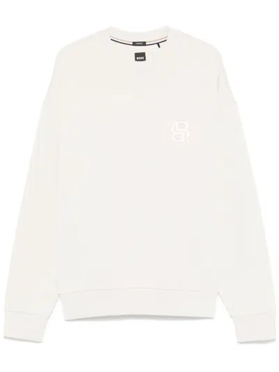 Hugo Boss Double B Cotton Sweatshirt In Neutrals
