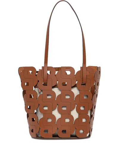Hugo Boss Double B Cut-out Tote Bag In Brown